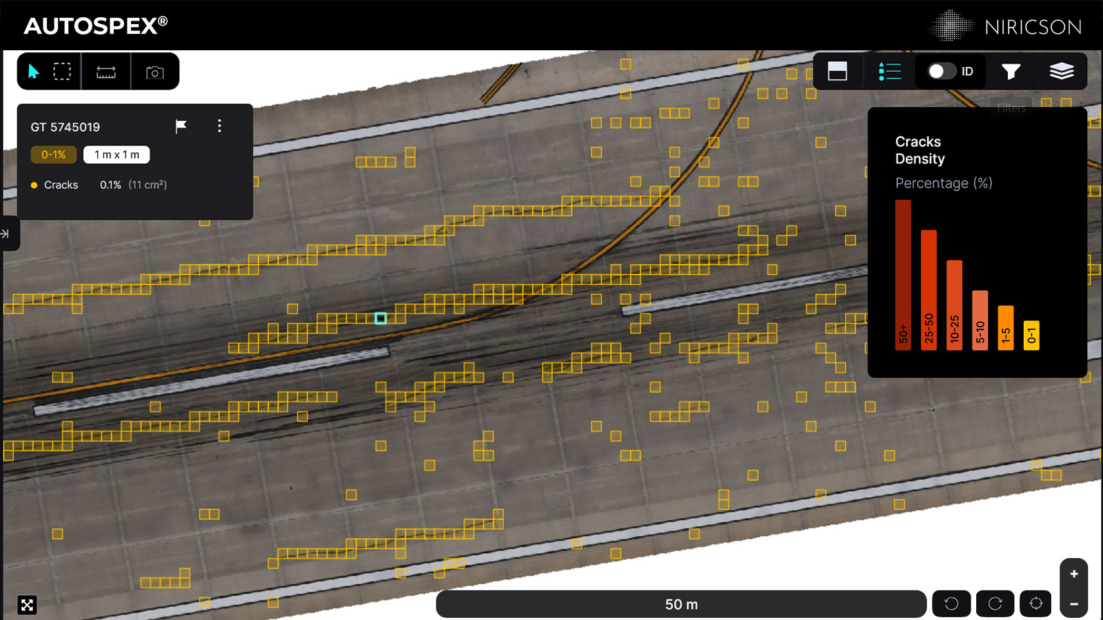 AUTOSPEX density map showing pavement condition distribution